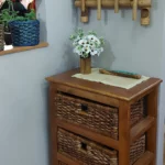 ETAGERE 3 TIROIRS EN BOIS ET FEUILLES DE BANANIER