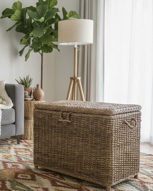 coffre à linge en fibres végétale